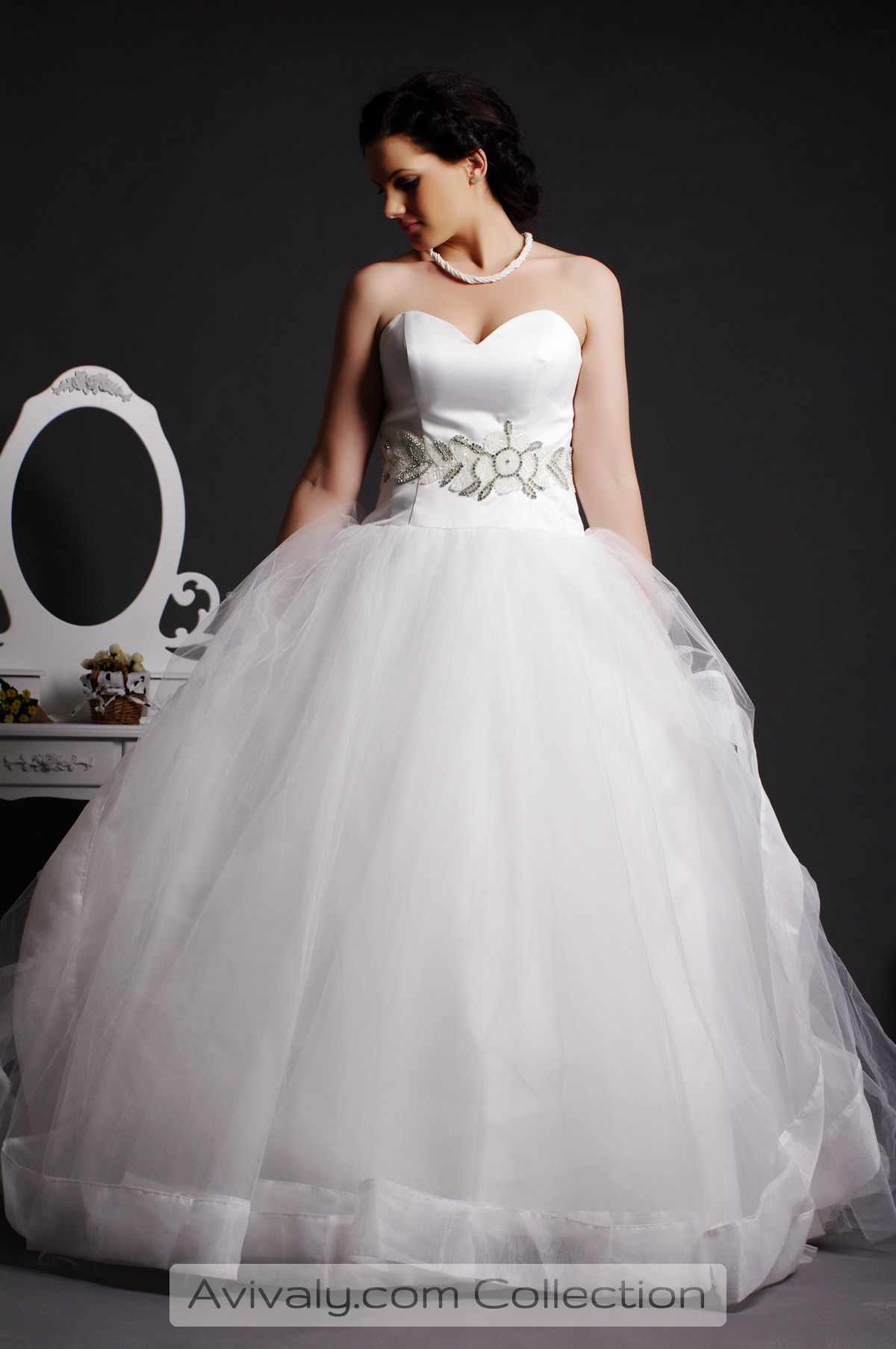layered tulle ball gown with beaded bodice