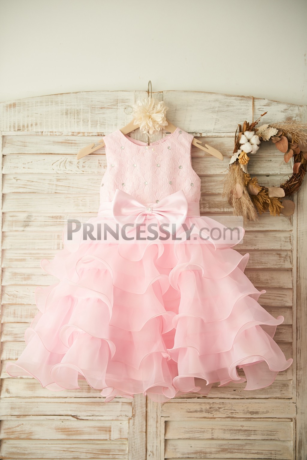 pink lace ruffle dress